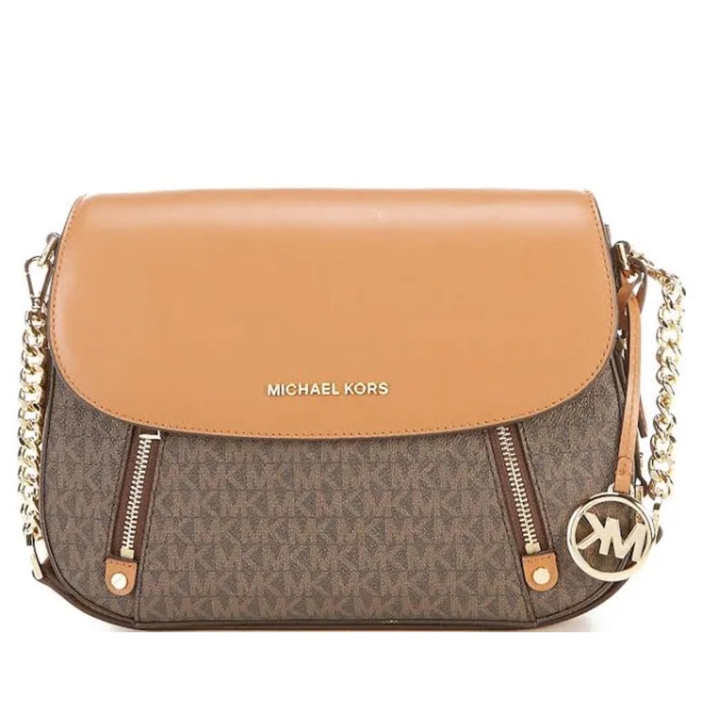 Michael Kors Tan and Brown Crossbody Bag with Chain Strap